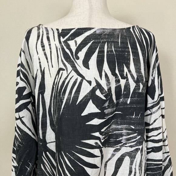 Bryn Walker LINEN COTTON Top Size 2X Long Sleeve Tropical Lagenlook Coastal Boxy - Picture 14 of 16